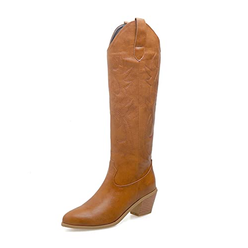 JMdfcqer Damen Kniehohe Stiefel Klassisch Stickerei Blockabsatz Westernreitstiefel,Gelb,44 EU JMdfcqer Damen Kniehohe Stiefel Klassisch Stickerei Blockabsatz Westernreitstiefel,Gelb,44 EU von JMdfcqer