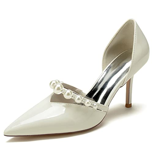 JMdfcqer Damen Lackleder Spitzschuh Stöckel Absatz Slip Auf Hochzeit Brautjungfernschuhe Mit Perle,Beige,42 EU JMdfcqer Damen Lackleder Spitzschuh Stöckel Absatz Slip Auf Hochzeit Brautjungfernschuhe Mit Perle,Beige,42 EU von JMdfcqer