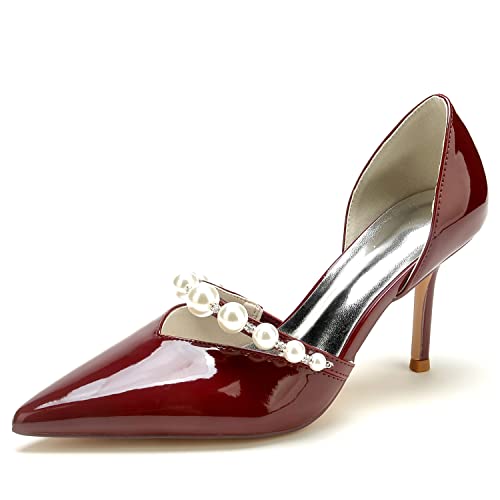 JMdfcqer Damen Lackleder Spitzschuh Stöckel Absatz Slip Auf Hochzeit Brautjungfernschuhe Mit Perle,Burgundy,41 EU JMdfcqer Damen Lackleder Spitzschuh Stöckel Absatz Slip Auf Hochzeit Brautjungfernschuhe Mit Perle,Burgundy,41 EU von JMdfcqer