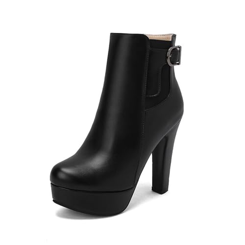 JMdfcqer Damen Mode Stiefel Plateau Blockabsatz seitlicher Reißverschluss Anzugstiefel Mit Schnalle,Schwarz,50 EU von JMdfcqer