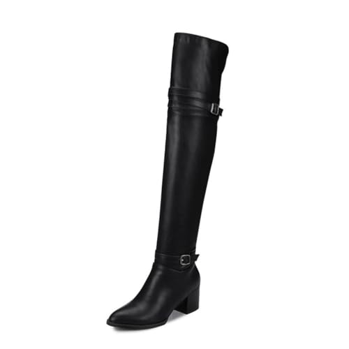 JMdfcqer Damen Overknees Langschaft Stiefel Spitzschuh Kniehohe Stiefel Mit 6 cm Blockabsatz,Schwarz,36 EU von JMdfcqer