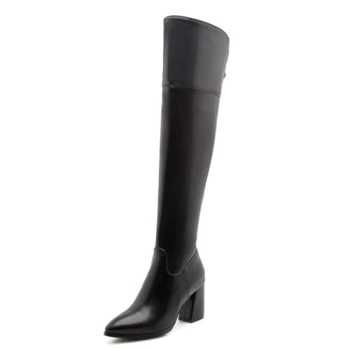 JMdfcqer Damen Overknees Stiefel Mode Spitze Zehen Stämmiger Absatz Langschaft Stiefel,Schwarz,38 EU von JMdfcqer