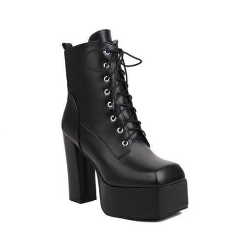 JMdfcqer Damen Plateau Schnürstiefel Mode Blockabsatz Gothic Combat Stiefel mit Reißverschluss,Schwarz,42 EU von JMdfcqer