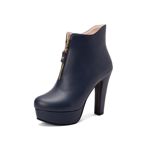 JMdfcqer Damen Plateau Stiefel Mode Absatzschuhe Runder Zeh Chelsea Kurze Stiefel Mit Reißverschluss,Blau,50 EU von JMdfcqer