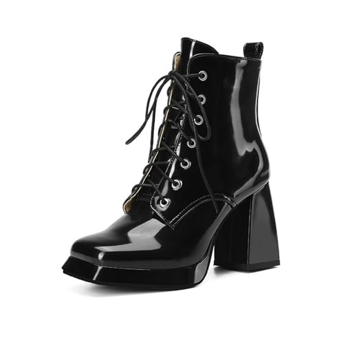 JMdfcqer Damen Plateau Stiefeletten Blockabsatz Quadratische Zeh Leicht Gefüttert Schnürstiefeletten,Schwarz,46 EU JMdfcqer Damen Plateau Stiefeletten Blockabsatz Quadratische Zeh Leicht Gefüttert Schnürstiefeletten,Schwarz,46 EU von JMdfcqer