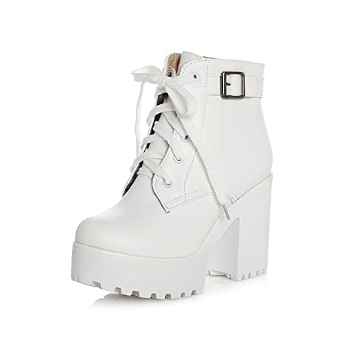 JMdfcqer Damen Plateau Stiefeletten Klassisch Runder Zeh Leicht Gefüttert Schnürstiefeletten Mit Blockabsatz,Weiß,41 EU JMdfcqer Damen Plateau Stiefeletten Klassisch Runder Zeh Leicht Gefüttert Schnürstiefeletten Mit Blockabsatz,Weiß,41 EU von JMdfcqer