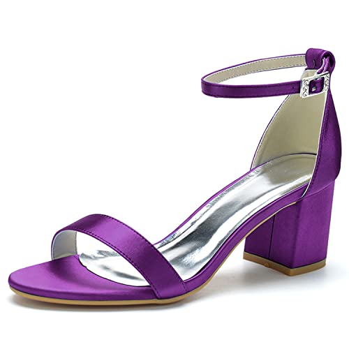 JMdfcqer Damen Sandaletten Knöchelriemen Offener Zeh Sommerschuhe mit Blockabsatz Hochzeit Brautjungfernschuhe,Dark Purple,42 EU von JMdfcqer