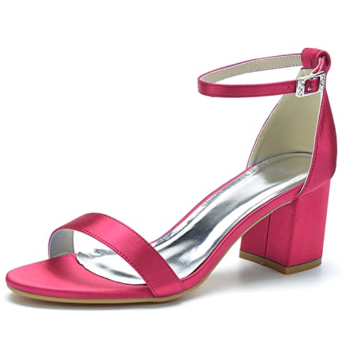JMdfcqer Damen Sandaletten Knöchelriemen Offener Zeh Sommerschuhe mit Blockabsatz Hochzeit Brautjungfernschuhe,Fuchsia,39 EU von JMdfcqer