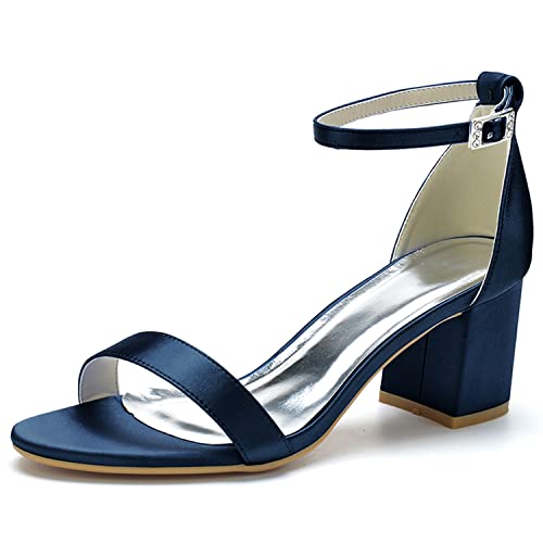 JMdfcqer Damen Sandaletten Knöchelriemen Offener Zeh Sommerschuhe mit Blockabsatz Hochzeit Brautjungfernschuhe,Marine,36 EU von JMdfcqer