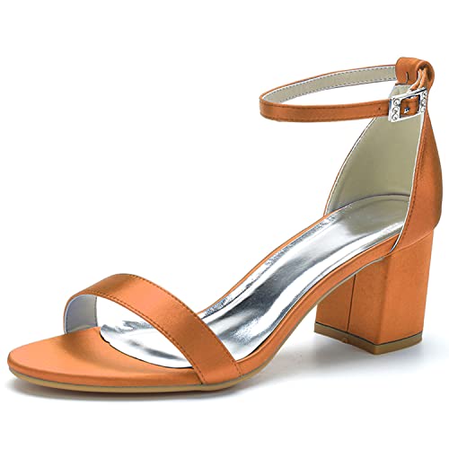 JMdfcqer Damen Sandaletten Knöchelriemen Offener Zeh Sommerschuhe mit Blockabsatz Hochzeit Brautjungfernschuhe,Orange,39 EU von JMdfcqer