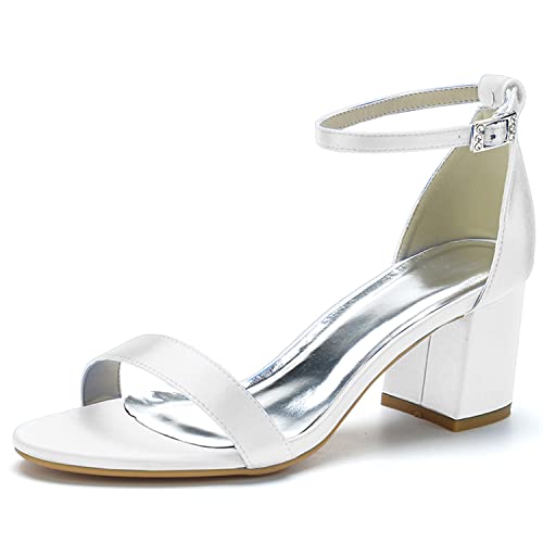 JMdfcqer Damen Sandaletten Knöchelriemen Offener Zeh Sommerschuhe mit Blockabsatz Hochzeit Brautjungfernschuhe,Weiß,42 EU von JMdfcqer