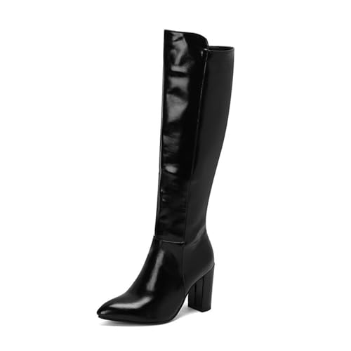 JMdfcqer Damen Spitze Zehen Kniehohe Stiefel Warm Gefüttert Höhen Blockabsatz Langschaft Stiefel mit Reißverschluss,Schwarz,48 EU JMdfcqer Damen Spitze Zehen Kniehohe Stiefel Warm Gefüttert Höhen Blockabsatz Langschaft Stiefel mit Reißverschluss,Schwarz,48 EU von JMdfcqer