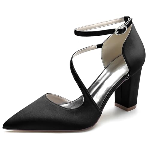 JMdfcqer Damen Spitze Zehen Knöchelriemen Stämmiger Absatz Pumpen Satin Hochzeit Brautjungfernschuhe,Schwarz,39 EU JMdfcqer Damen Spitze Zehen Knöchelriemen Stämmiger Absatz Pumpen Satin Hochzeit Brautjungfernschuhe,Schwarz,39 EU von JMdfcqer