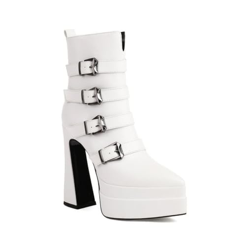 JMdfcqer Damen Spitzschuh Stiefel Blockabsatz Plateau Stiefeletten Combat Stiefel Mit Reißverschluss Und Schnalle,Weiß,42 EU JMdfcqer Damen Spitzschuh Stiefel Blockabsatz Plateau Stiefeletten Combat Stiefel Mit Reißverschluss Und Schnalle,Weiß,42 EU von JMdfcqer