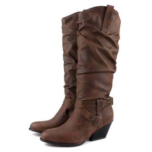 JMdfcqer Damen Westernstiefel Motorradstiefel Blockabsatz Klassische Reitstiefel Mit Schnallenriemen,Braun,41 EU JMdfcqer Damen Westernstiefel Motorradstiefel Blockabsatz Klassische Reitstiefel Mit Schnallenriemen,Braun,41 EU von JMdfcqer