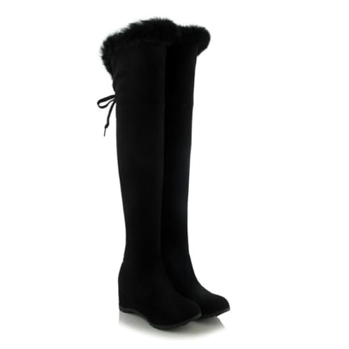 JMdfcqer Damen Wildleder Overknee Stiefel Runder Zeh Keilabsatz Comfort Langschaft Stiefel Winterstiefel,Schwarz,40 EU von JMdfcqer