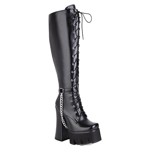 JMdfcqer Damen Winterschuhe Blockabsatz Mit Reißverschluss Kniehohe Stiefel,Schwarz,42 EU von JMdfcqer