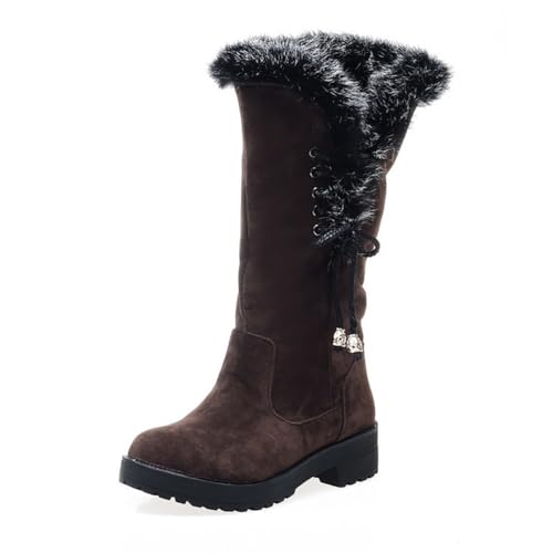 JMdfcqer Damen Winterstiefel Blockabsatz Wildleder Warm Gefütterte Schneestiefel,Braun,41 EU von JMdfcqer
