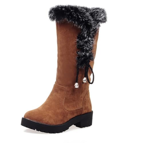 JMdfcqer Damen Winterstiefel Blockabsatz Wildleder Warm Gefütterte Schneestiefel,Gelb,41 EU von JMdfcqer