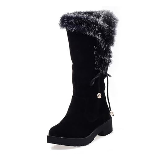 JMdfcqer Damen Winterstiefel Blockabsatz Wildleder Warm Gefütterte Schneestiefel,Schwarz,38 EU von JMdfcqer