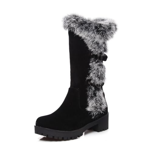 JMdfcqer Damen Winterstiefel Blockabsatz Wildleder Warm Gefütterte Schneestiefel Mit Schnalle,Schwarz,37 EU von JMdfcqer