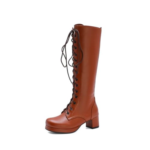 JMdfcqer Damen Winterstiefel Plateau Kniehoch Reitstiefel Schnürung Stämmiger Absatz Langschaft Stiefel,Braun,46 EU JMdfcqer Damen Winterstiefel Plateau Kniehoch Reitstiefel Schnürung Stämmiger Absatz Langschaft Stiefel,Braun,46 EU von JMdfcqer