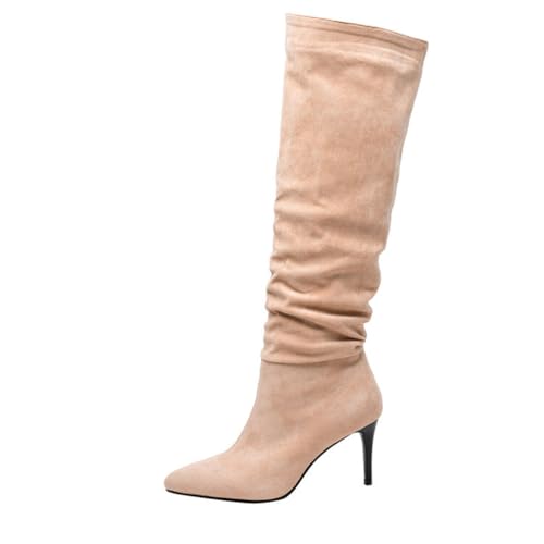 JMdfcqer Damen mit Absatz Elegant Wildleder Halbstiefel Spitze Zehen Stiefel Bequemer Schlupfschuhe Winterstiefel,Rosa,39 EU von JMdfcqer