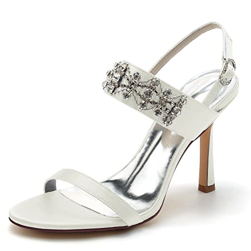 JMdfcqer Elfenbein Hochzeitsschuhe Offener Zeh Strass Stöckel Absatz Sandaletten Sommer,Elfenbein,38 EU von JMdfcqer