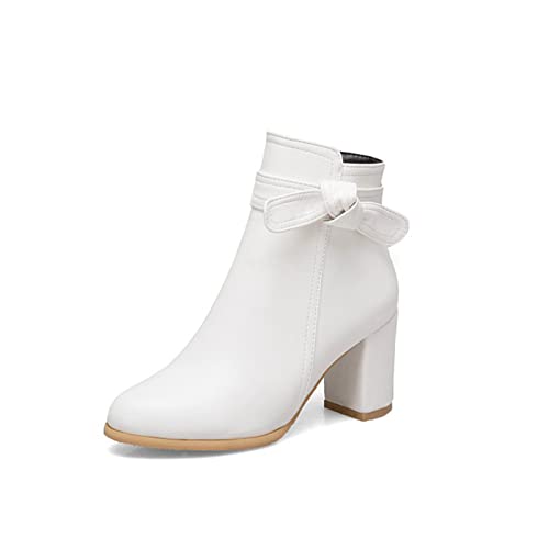 JMdfcqer Klassische Damen Stiefeletten Leicht Gefüttert Mit Blockabsatz Reißverschluss Chelsea Stiefel,Weiß,39 EU von JMdfcqer
