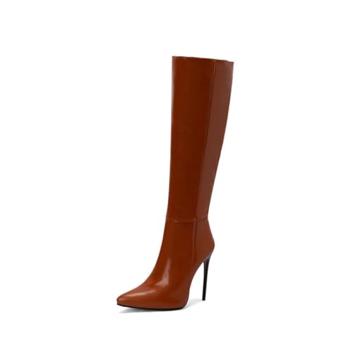 JMdfcqer Kniehohe Stiefel für Damen Spitze Zehen Stöckel Absatz Langschaft Stiefel mit Seitlicher Reißverschluss,Braun,45 EU JMdfcqer Kniehohe Stiefel für Damen Spitze Zehen Stöckel Absatz Langschaft Stiefel mit Seitlicher Reißverschluss,Braun,45 EU von JMdfcqer