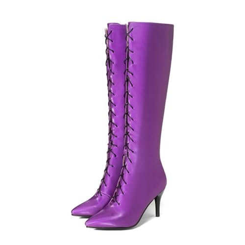 JMdfcqer Schnürboots Damen Spitzem Zehenbereich Mit Seitlichem Reißverschluss Stiletto-Absatz Kniehohe Stiefel,Lila,42 EU JMdfcqer Schnürboots Damen Spitzem Zehenbereich Mit Seitlichem Reißverschluss Stiletto-Absatz Kniehohe Stiefel,Lila,42 EU von JMdfcqer