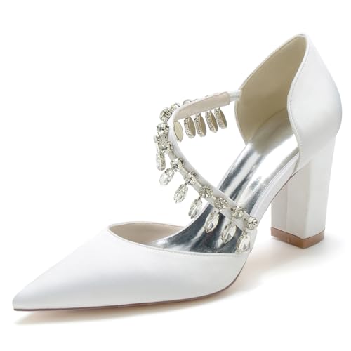 JMdfcqer Spitzschuh Damen Strass Satin Brautschuhe Geschlossene Zehen 8.5CM Blockabsatz Absatzschuhe,Weiß,40 EU JMdfcqer Spitzschuh Damen Strass Satin Brautschuhe Geschlossene Zehen 8.5CM Blockabsatz Absatzschuhe,Weiß,40 EU von JMdfcqer