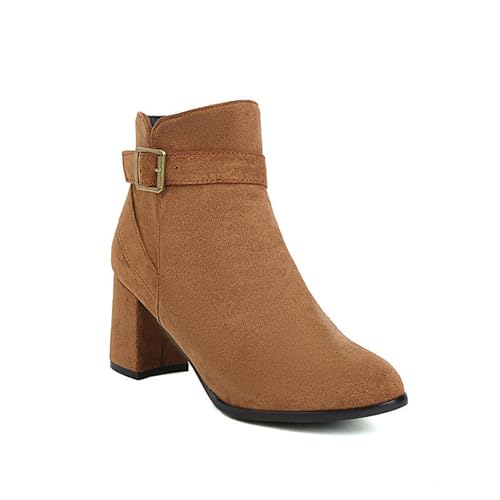 JMdfcqer Stiefeletten Für Damen Blockabsatz Reißverschluss Wildleder Stiefelschuhe Mit Schnalle,Gelb,41 EU von JMdfcqer