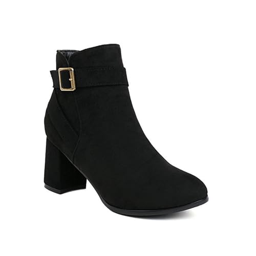 JMdfcqer Stiefeletten Für Damen Blockabsatz Reißverschluss Wildleder Stiefelschuhe Mit Schnalle,Schwarz,41 EU von JMdfcqer
