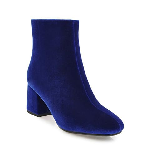 JMdfcqer Stiefeletten Für Damen Blockabsatz Seitlicher Reißverschluss Wildleder Kurze Stiefel,Blau,39 EU von JMdfcqer
