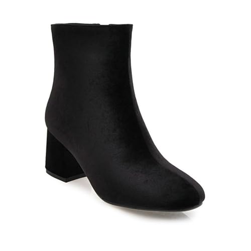 JMdfcqer Stiefeletten Für Damen Blockabsatz Seitlicher Reißverschluss Wildleder Kurze Stiefel,Schwarz,34 EU von JMdfcqer