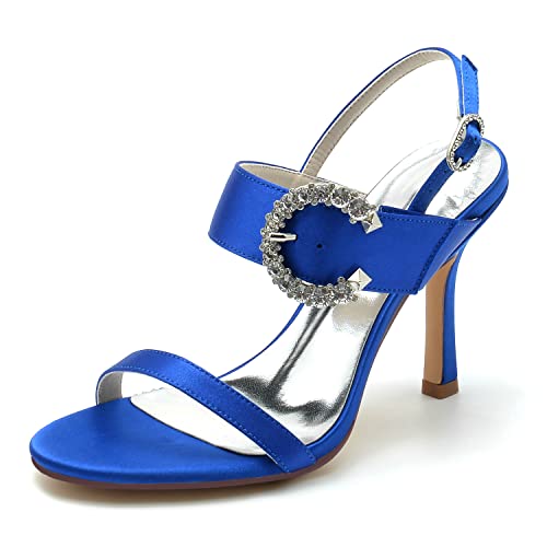 Sandalen Damen Stöckel Absatz Strass Spangenpumps Offener Zeh Hochzeitsschuhe Sommer,Blau,39 EU von JMdfcqer