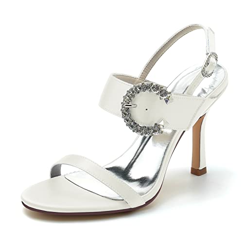Sandalen Damen Stöckel Absatz Strass Spangenpumps Offener Zeh Hochzeitsschuhe Sommer,Elfenbein,42 EU Sandalen Damen Stöckel Absatz Strass Spangenpumps Offener Zeh Hochzeitsschuhe Sommer,Elfenbein,42 EU von JMdfcqer