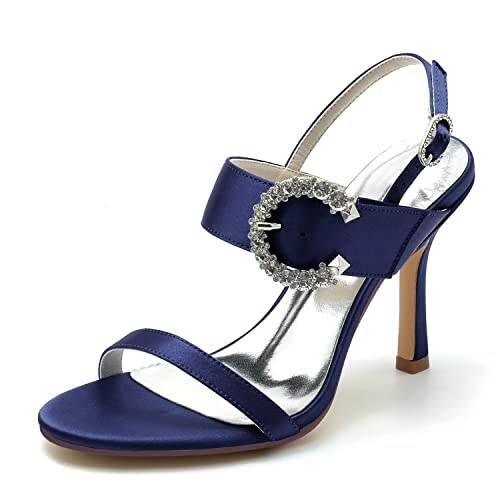 Sandalen Damen Stöckel Absatz Strass Spangenpumps Offener Zeh Hochzeitsschuhe Sommer,Marine,39 EU von JMdfcqer