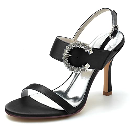 Sandalen Damen Stöckel Absatz Strass Spangenpumps Offener Zeh Hochzeitsschuhe Sommer,Schwarz,42 EU von JMdfcqer