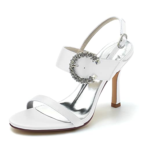 Sandalen Damen Stöckel Absatz Strass Spangenpumps Offener Zeh Hochzeitsschuhe Sommer,Weiß,43 EU Sandalen Damen Stöckel Absatz Strass Spangenpumps Offener Zeh Hochzeitsschuhe Sommer,Weiß,43 EU von JMdfcqer