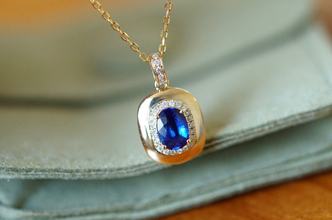 Diamant Blaue Saphir Halskette Für Frauen in 18K Solid Gold Danity Anhänger | Geschenk Sie Muttertagsgeschenk von JMgemsDesign