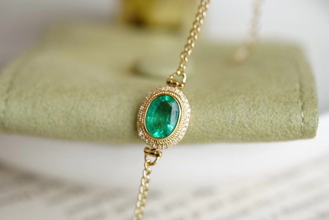 Zierliches Smaragd Diamant Armband Für Frauen in 750 Solid Gold - Mai Birthstone Kette Edelstein Schmuck-Hochwertiger Stein von JMgemsDesign
