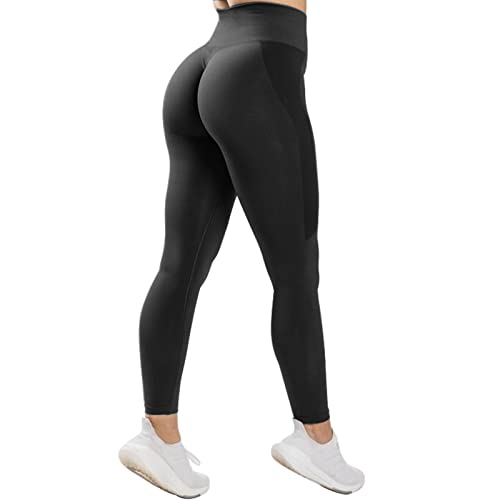 Damen Hohe Taille Sport Leggings Blickdicht Scrunch Butt Sporthose Slim Fit Yogahose mit BauchkontrolleNahtlose Push Up Booty Leggins Hose Laufhose Tight für zum Fitness Laufen Radfahren(Schwarz,S) von JN JANPRINT