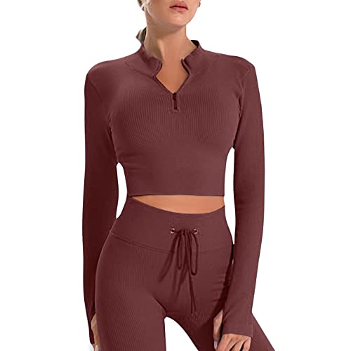 JN JANPRINT Nahtlose Damen Sport Sets 2 Stück Yoga Set Langarm Crop Top +Hohe Taille Leggings Bekleidungssets Workout Sportanzüge von JN JANPRINT