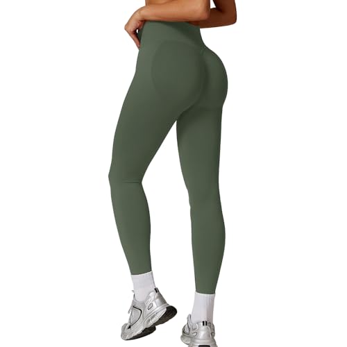 JN JANPRINT Nahtlose Workout-Leggings für Damen, Lauf-Leggings, versteckter Scrunch Butt Lifting, mittlere Taille, Bauchkontrolle, Fitnessstudio, Yogahose, olivgrün, S von JN JANPRINT