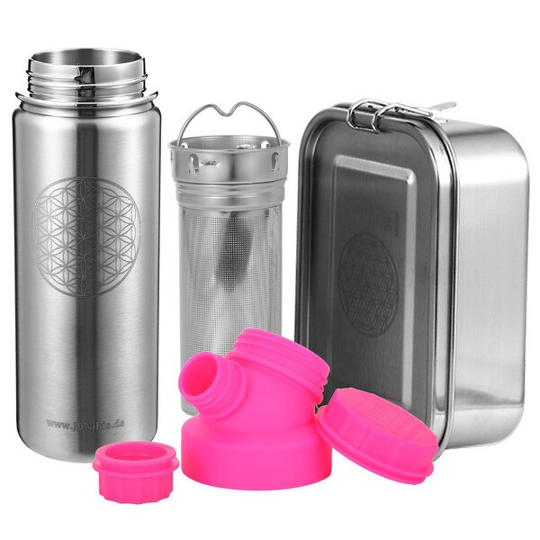 JN JuNiki's Set "Blume des Lebens": Lunchbox + 550ml Edelstahltrinkflasche + Teefilter von JN JuNiki's