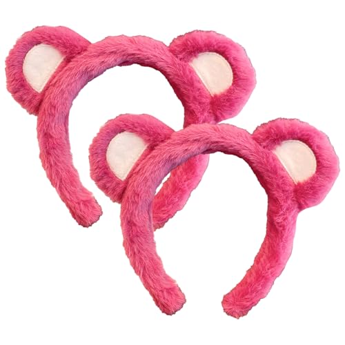 JNAWA 2 x Bärenohren-Haarband, Rosenrot, niedliches Plüsch-Haarband, schönes Tier-Kostüm-Zubehör zum Waschen, Halloween-Partygeschenk von JNAWA