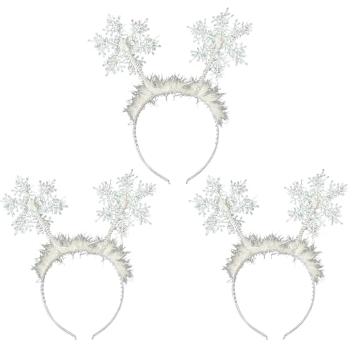 JNAWA 3 x Schneeflocken-Stirnband, bezaubernd, für Mädchen, weißer Kopfschmuck, Weihnachtsfeier, Haarschmuck für Party, Bankett von JNAWA