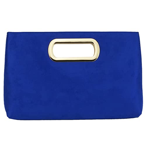 Clutch aus Velourslederimitat, Blau (königsblau), Large von JNB